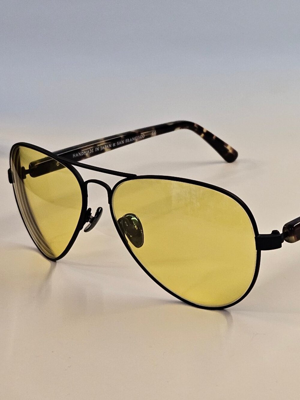 Westward Leaning Concorde Aviator Sunglasses Black Tortoise Yellow Lens 58mm